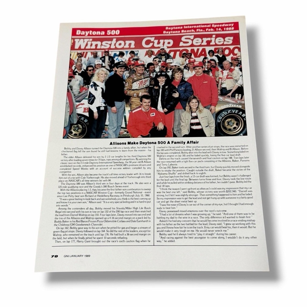 1989 Original Article Bobby Allison 1988 Win at Daytona 500 AE
